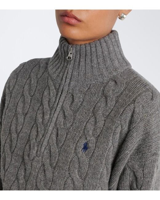 Polo Ralph Lauren Gray Cable-Knit Wool-Blend Half-Zip Sweater