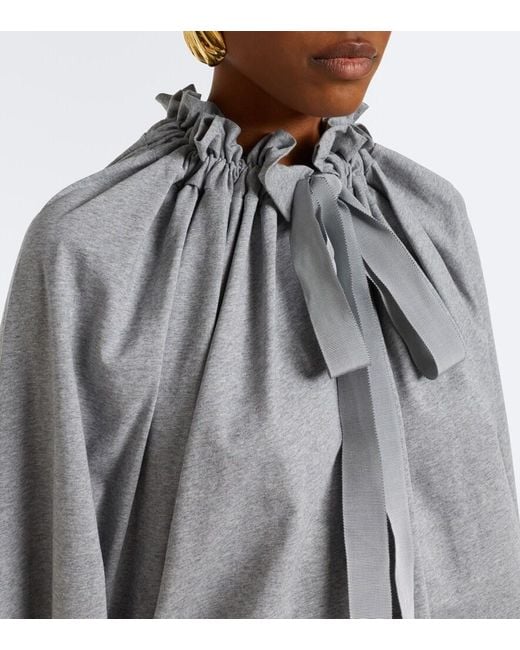Patou Gray Bow-Detail Gathered Cotton Jersey Top