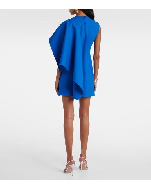 Oscar de la Renta Blue Caped Wool-Blend Minidress