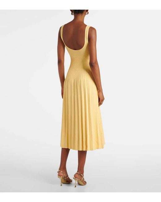 Staud Yellow Ellison Pleated Midi Dress