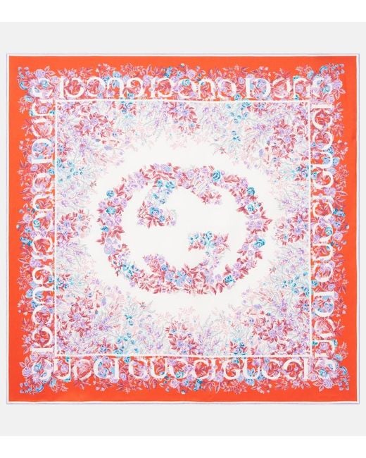 Gucci Red Printed Silk Twill Carré