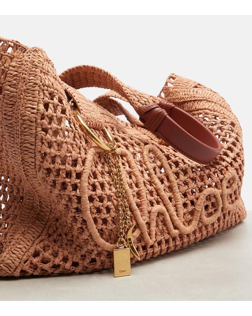 Chloé Brown Summer Banana Raffia Tote Bag