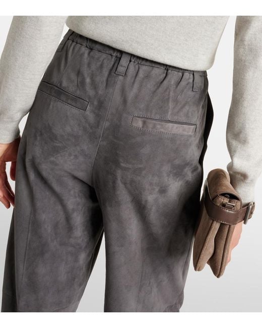 Brunello Cucinelli Gray Suede Straight Pants