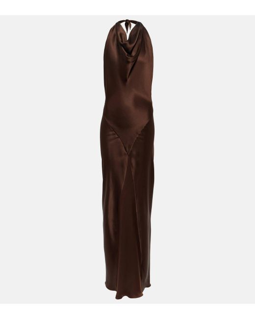 Loewe Brown Halterneck Silk Satin Maxi Dress