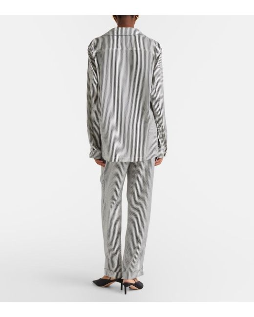 Tom Ford Gray Striped Silk Straight Pants