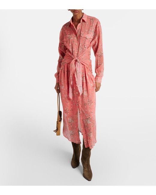 Isabel Marant Red Anesy Printed Cotton And Silk Shirt Dress