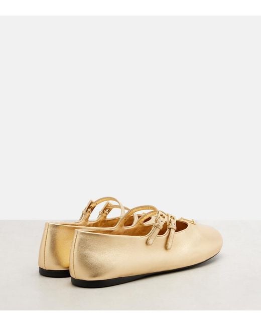 Prada Natural Metallic Leather Mary Jane Flats