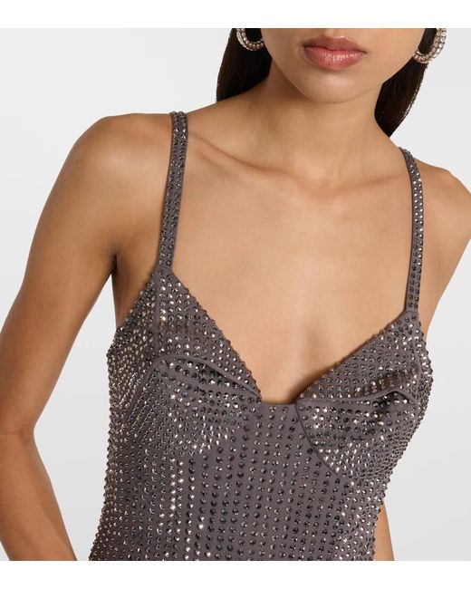 Area Gray Crystal-Embellished Jersey Gown