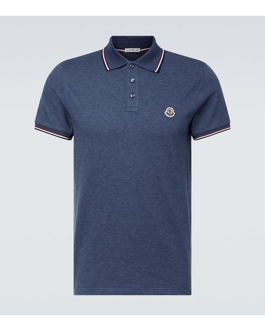 Moncler Blue Cotton Pique Polo Shirt for men