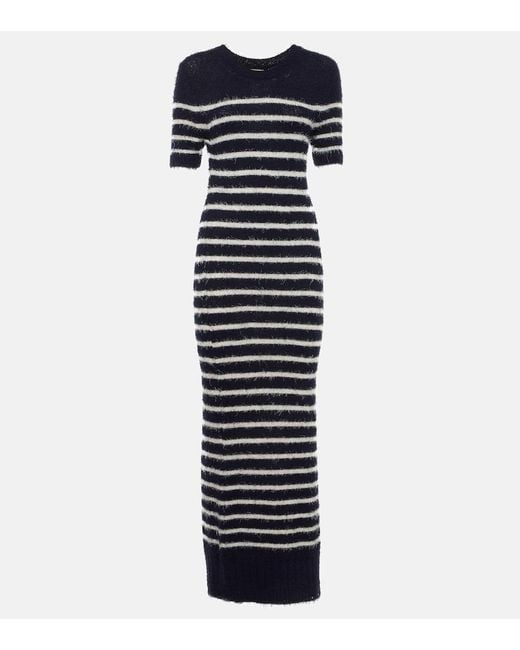 Khaite Blue Helen Striped Silk And Cashmere Midi Dress