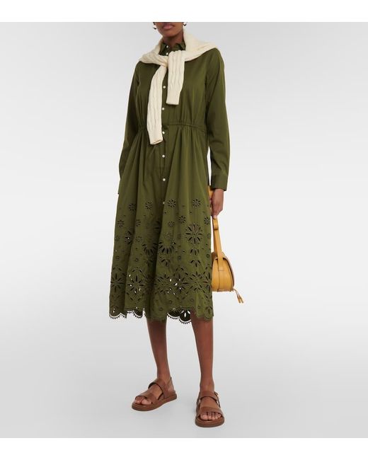 Polo Ralph Lauren Green Besticktes Hemdblusenkleid aus Baumwolle
