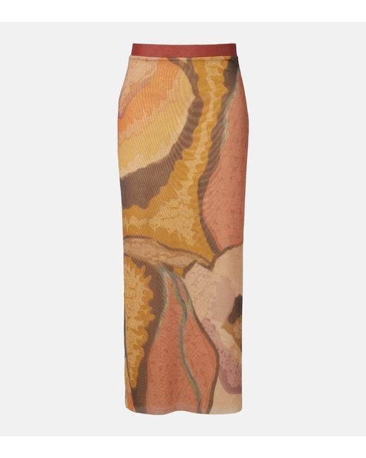 Sir Brown Printed Mesh Maxi Skirt