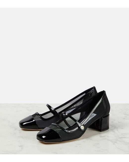 Jimmy Choo Black Elisa 45 Mesh Mary Jane Pumps