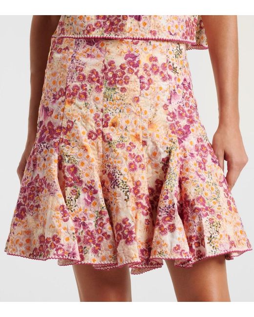 Agua Bendita Pink Cerezo Florecer Floral Linen Miniskirt