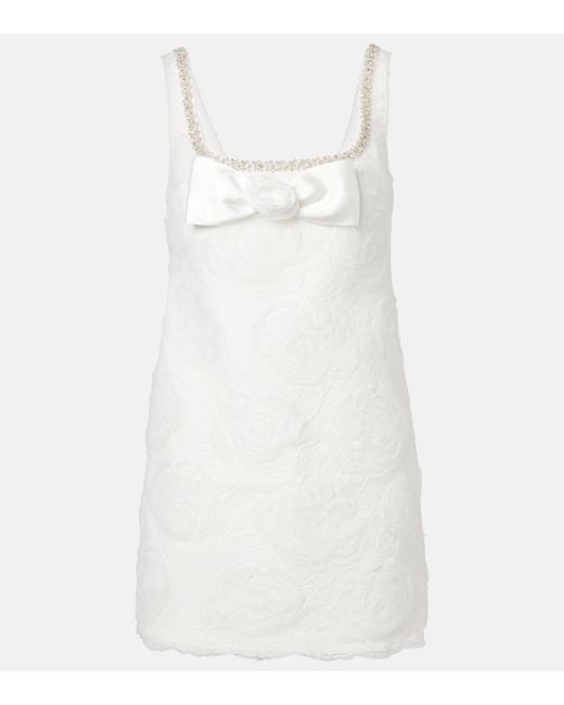 Self-Portrait White Embellished Floral Tulle Minidress