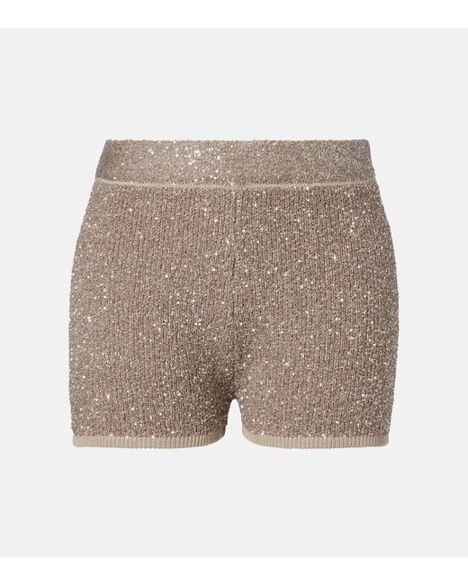 Brunello Cucinelli Natural Sequined Ribbed-Knit Cotton Shorts