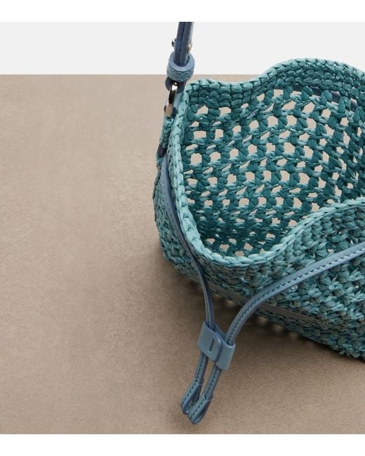 Tod's Blue Ebl Mini Raffia-Effect Bucket Bag