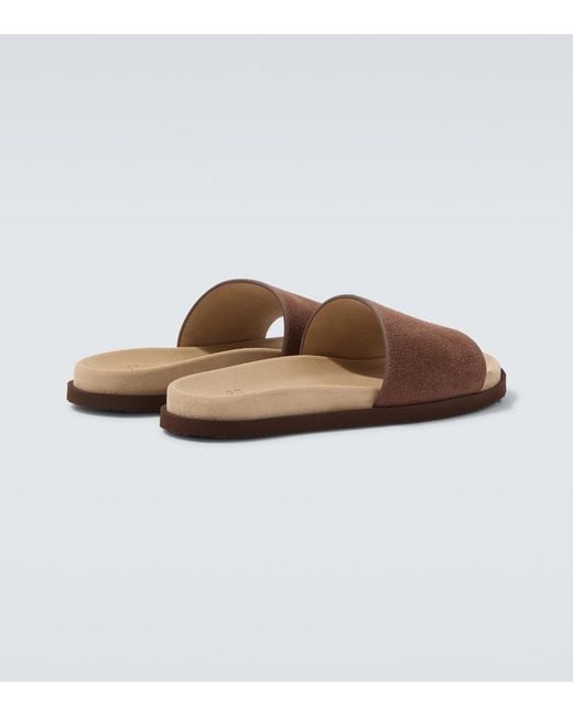 Brunello Cucinelli Brown Suede Slides for men