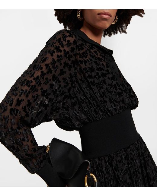 Tory Burch Black Velvet Devore Midi Dress