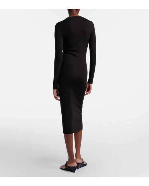 Prada Black Ribbed-Knit Virgin Wool Midi Dress