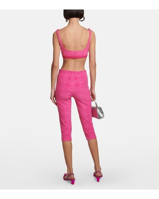 MARINE SERRE Pink Jacquard Cotton-blend leggings