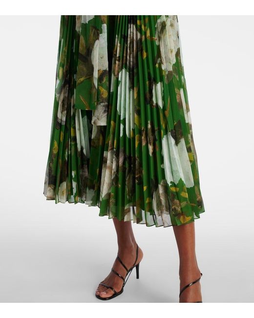 Erdem Green Floral-Print Short Sleeve Stretch-Cady Midi Dress