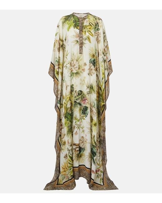 Elie Saab Metallic Savannah Printed Chiffon Kaftan