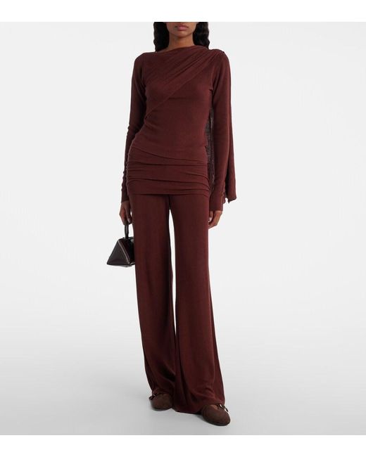 AYA MUSE Red Draped Silk-Blend Top