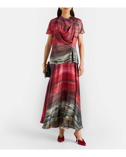 Roksanda Red Printed Silk Satin Maxi Skirt