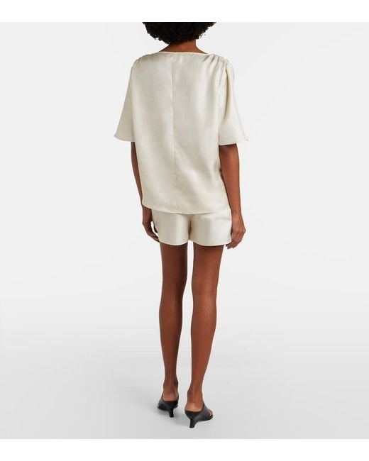 Loulou de Saison White Cabo Silk Satin Shorts
