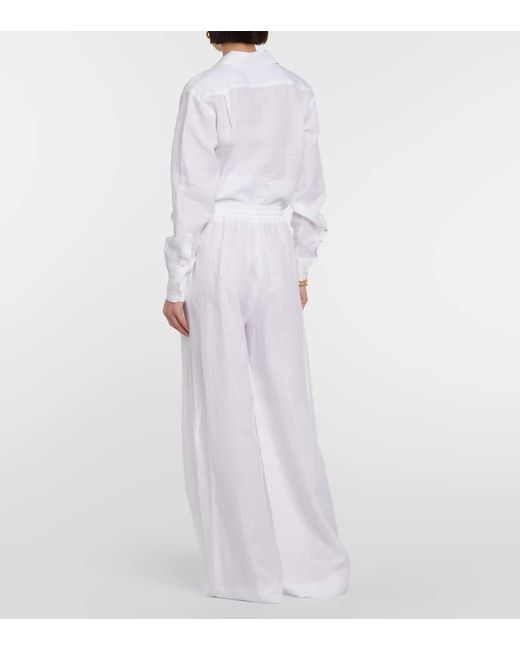 Loro Piana White Weite High-Rise-Hose Aus Leinen