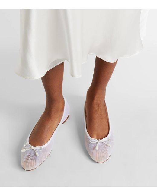 Aquazzura White Voile Leather-Trimmed Tulle Ballet Flats