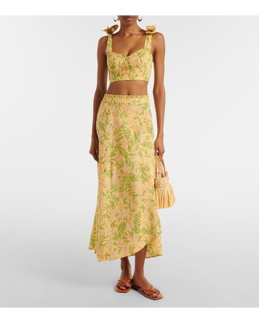 Poupette Yellow Carla Pleated Floral Cotton Crop Top