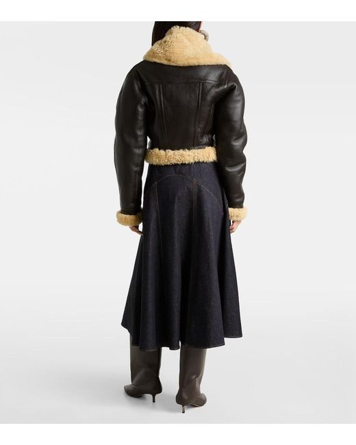 Jacquemus Black Aviatore Cropped Shearling-Trimmed Leather Jacket
