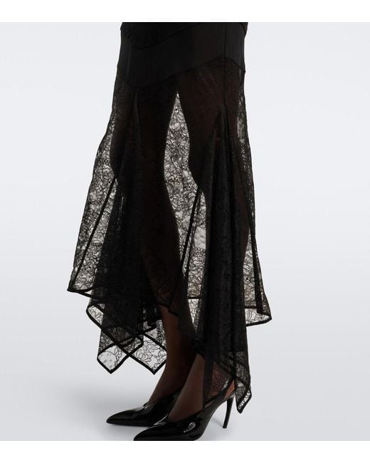 The Attico Black Semi-Sheer Asymmetric Lace Midi Dress