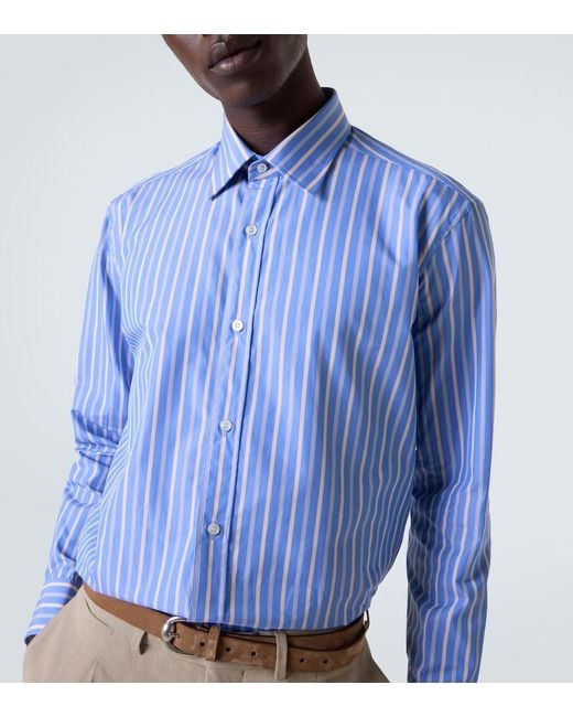 Charvet Blue Striped Cotton Poplin Shirt for men