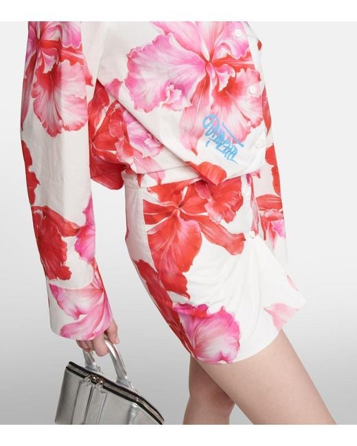 The Attico Red Margot Floral Cotton Shirt Dress
