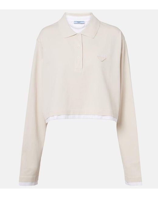 Prada White Cotton Pique And Jersey Polo Shirt