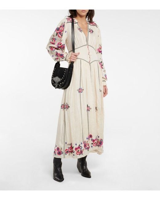 Isabel Marant Natural Moyrae Floral Silk Maxi Dress