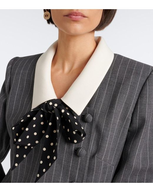 Valentino Black Bow-Detail Pinstripe Virgin Wool Blazer Dress