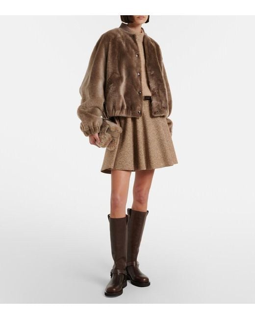 Brunello Cucinelli Brown Cashmere-Trimmed Shearling Bomber Jacket