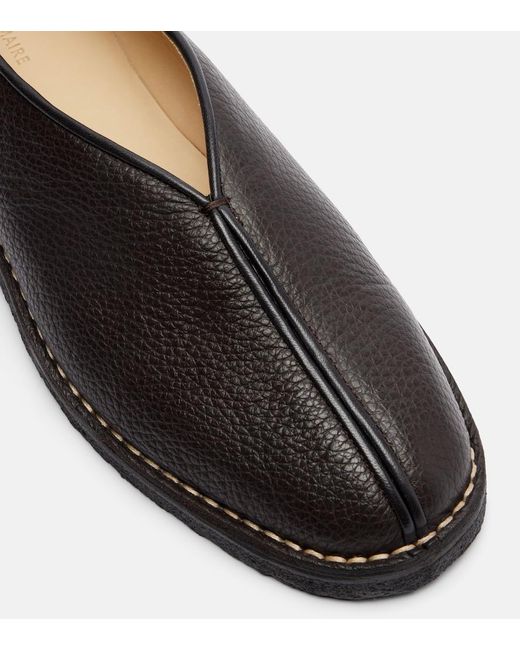 Lemaire Black Piped Leather Slip-On Shoes