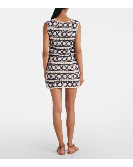 Anna Kosturova Blue Crochet Cotton Minidress