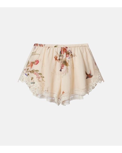 Zimmermann Natural Patience Floral Cotton And Silk Shorts