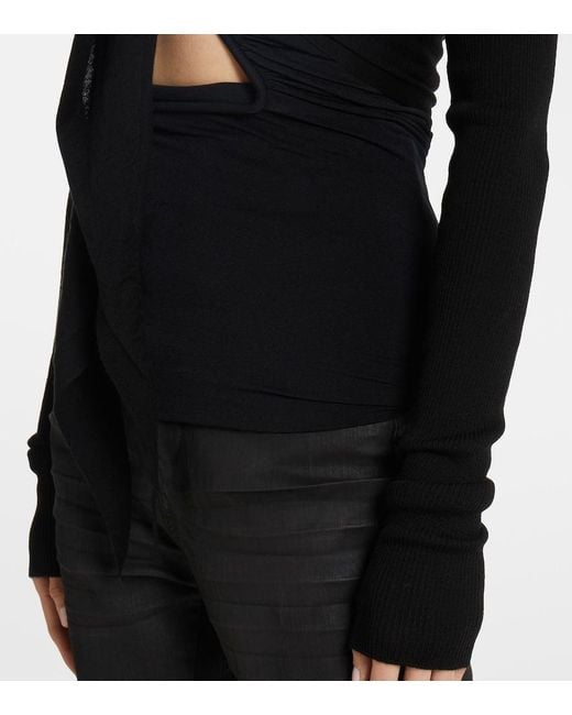 Rick Owens Black Cropped Virgin Wool Sweater