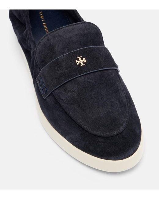 Tory Burch Blue Double T Suede Loafers
