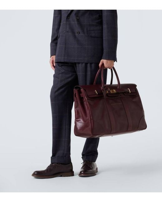 Brunello Cucinelli Red Leather Duffel Bag for men