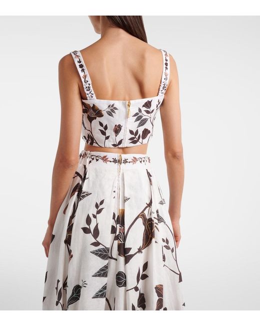 Agua Bendita White Cacao Floral Linen Crop Top