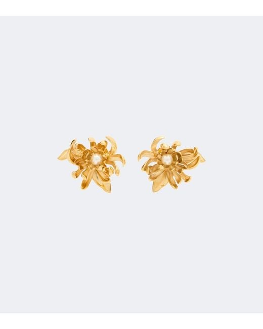 Oscar de la Renta Metallic Chrysanthemum Faux-Pearl Stud Earrings