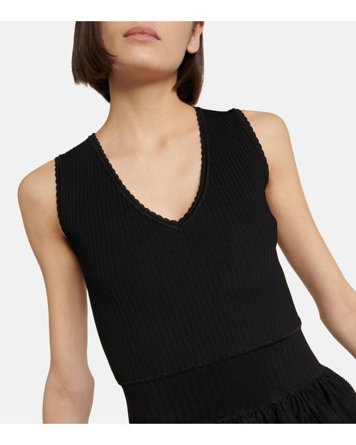 Alaïa Black Scalloped-trim Pleated-skirt Stretch-woven Mini Dress